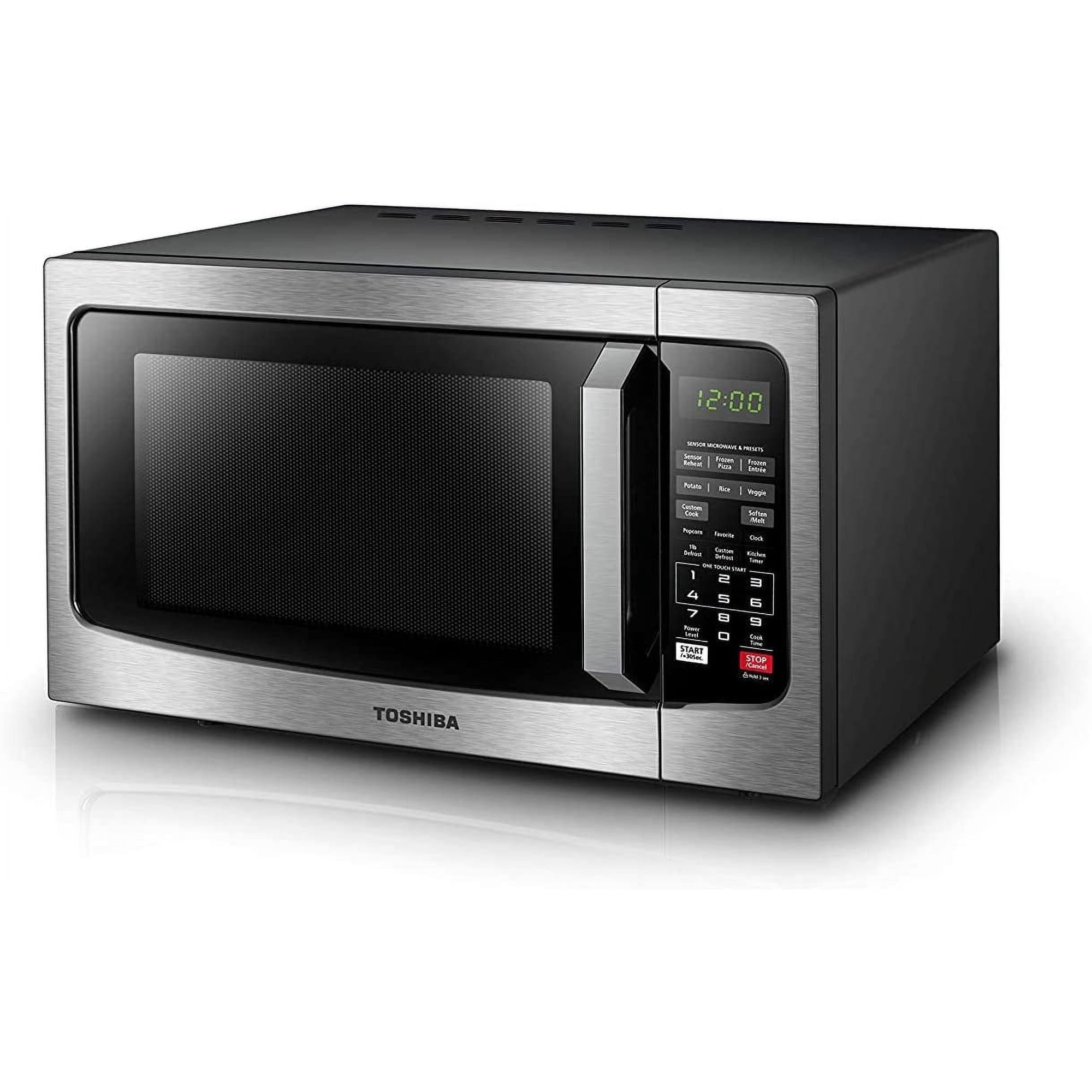 Toshiba Countertop Microwave Oven, 1.2 Cu Ft, 1,100 Watts, Smart Sensor, Mute Function, Stainless Steel