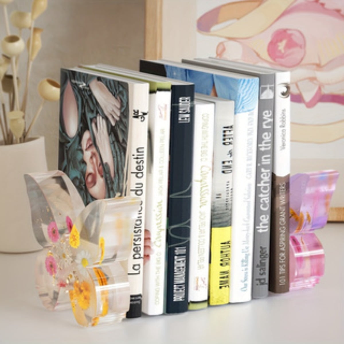 2PCS Epoxy Resin Butterfly Bookends Book Holder Mold, Silicone Casting Mold for Home Decor, DIY Handmade Jewelry Crafts Crafts Tools, Floral Preserved Keepsake Bookends Book Holder Kit
