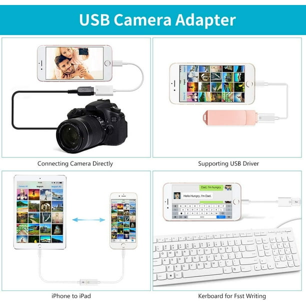 Adaptateur USB pour iPhone/iPad, adaptateur iPhone vers USB, adaptateur  iPad USB3 avec port de charge, prend en charge les clés USB, MIDI, clavier  et souris, Plug & Play, aucune application requise. 