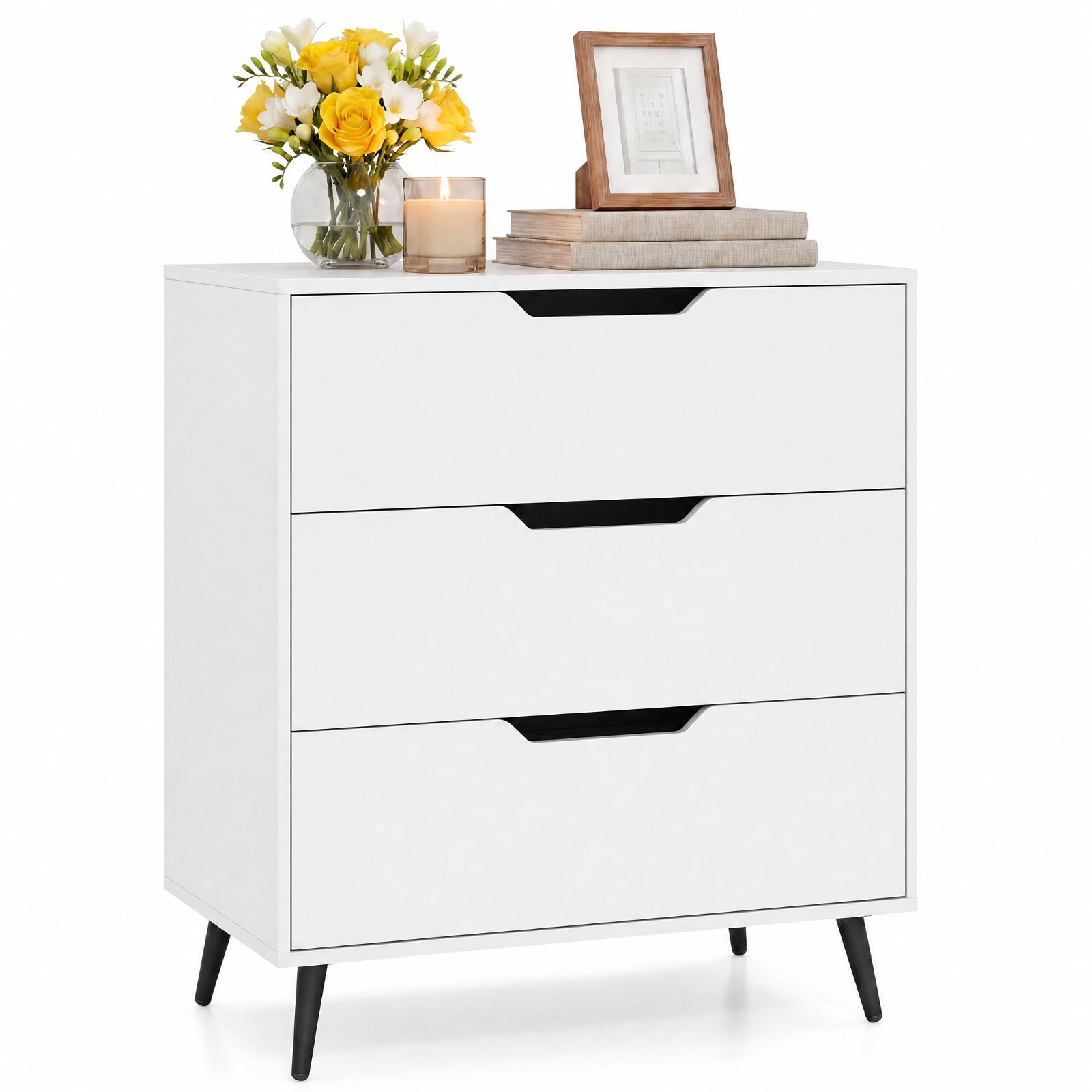 Furnibear 3-Drawer Rustic Farmhouse Wooden Storage Dresser for Bedroom Closet Living Room Nursery Clothes Storage, White