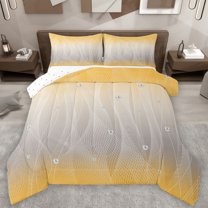 Homewish Wave Striped Lines Bedding Comforter Set,Modern Abztract Geometric Twin Comforter Sets,Yellow Gray Bedding Set For Teens,Super Cozy Room Decor Reversible,2 Pieces