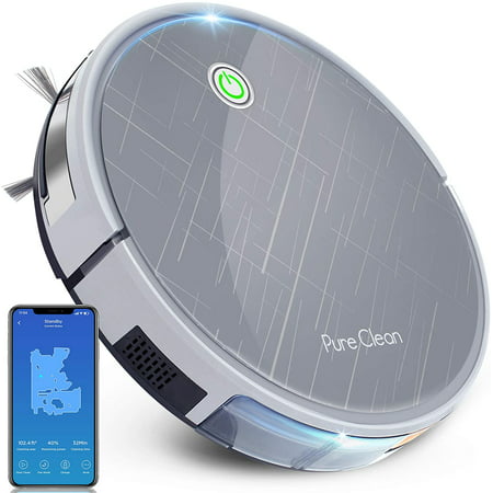 Pure Clean Robotic Vacuum Cleaner - 2000Pa Suction - Wifi Mobile App and Gyroscope Mapping - Ultra Thin 3.0” Height - Rotating and Squeegee Cleans Carpets PUCRC660