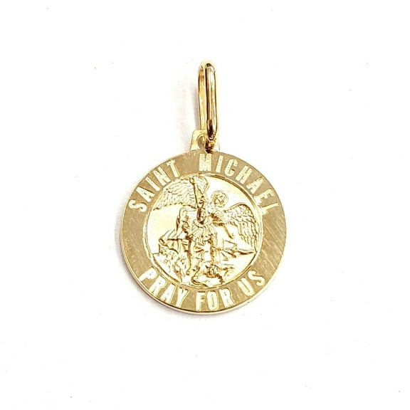14k solid yellow gold round saint Michael pendant fine religious gift 0.60" 2g