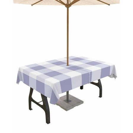 

Lsrtoss Outdoor Tablecloth with Umbrella Hole & Zipper Purple Plaid Rectangle Tablecloth 60x84 Inch Spring Summer Farmhouse Buffalo Checkered Patio Table Cover Waterproof Table Cloth for Picnic