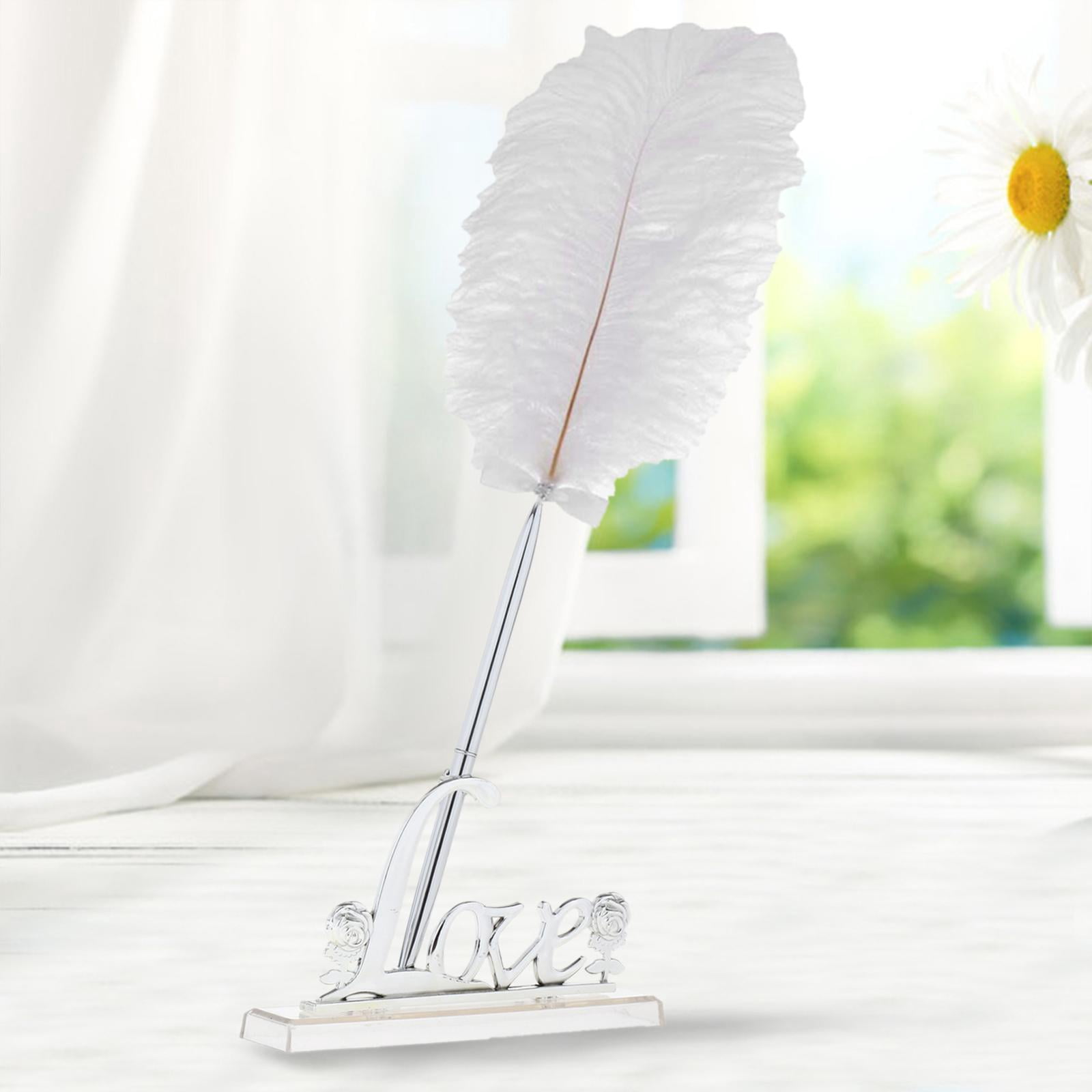 HILABEE 5xWedding Reception Guest Pen with Holder Stand W/ Wedding Registry Guest Book Quill Pen