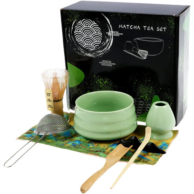 HLONK 8 Pcs Matcha Whisk Set Complete Matcha Kit with Bamboo Matcha Whisk Ceramic Whisk Holder Elegant Matcha Set Practical Matcha Making Kit for Matcha Lovers and Tea Lovers