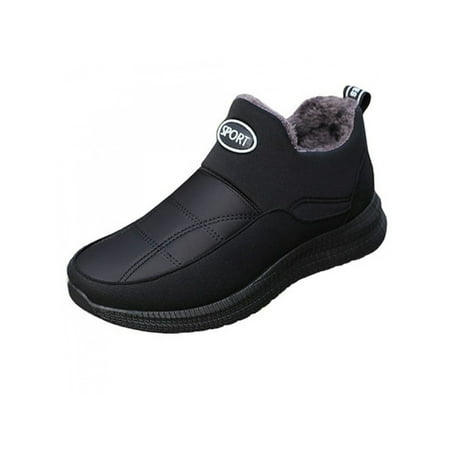 

GENILU Mens Anti-skid Ankle Boot Pull On Warm Shoe Outdoor Round Toe Snow Boots Black 6.5