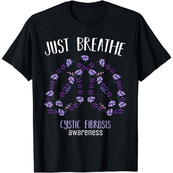 Just Breathe Purple Ribbon CF Cystic Fibrosis Awareness T-Shirt