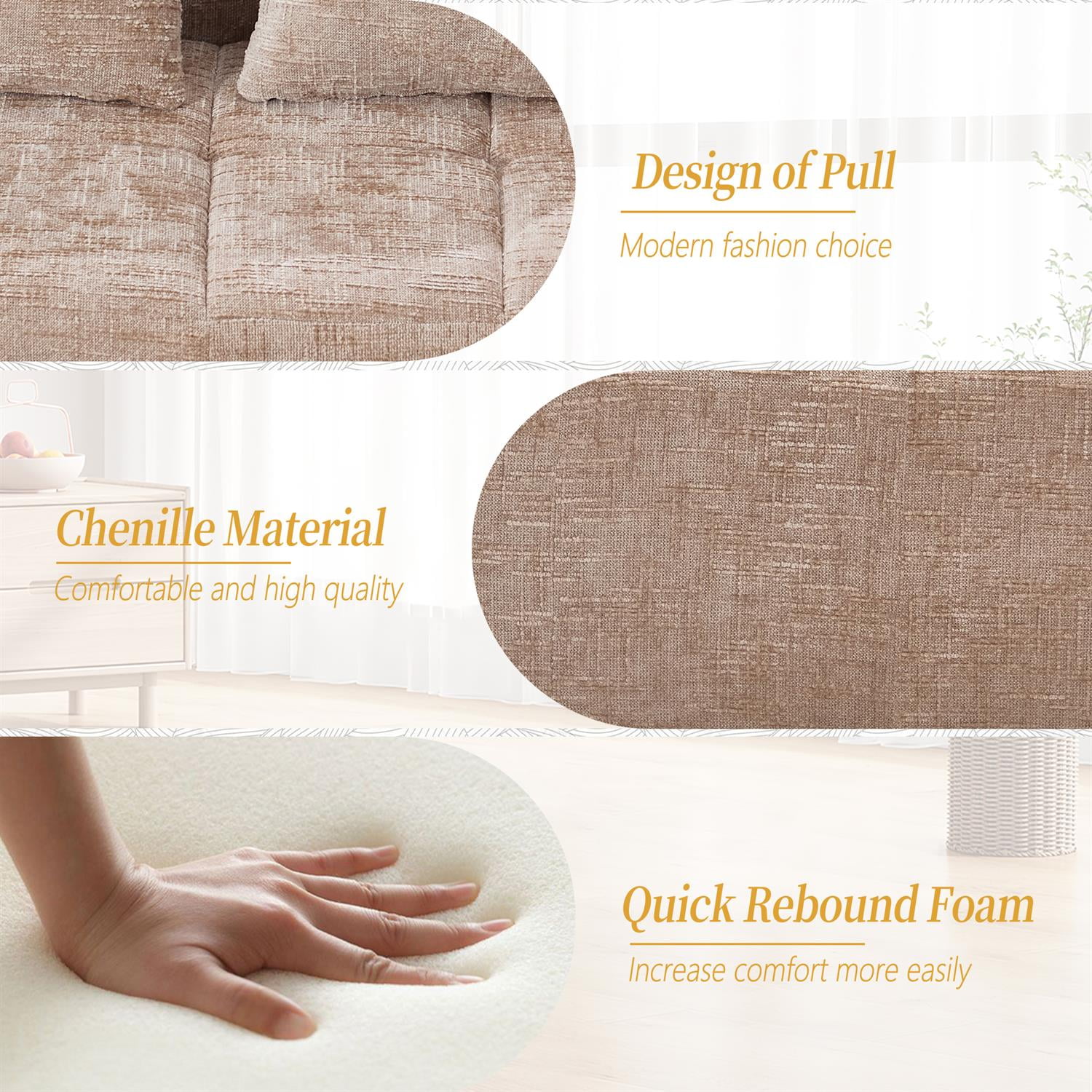 Demi Bonn 62" Plush Chenille Loveseat Sofa, Modular Sleeper for Living Room, Bedroom, Apartment Lounge, Stylish & Comfortable Couch, Beige