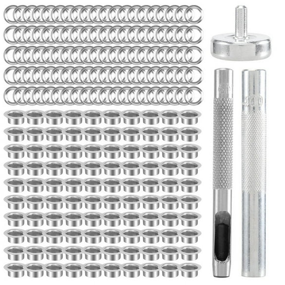 100Pcs Metal Eyelets Set 6mm Grommet Rings Kit with Mounting Punch Rod for DIY Accessories Leather Craft Clothing Repair