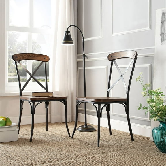 Chelsea Lane Metal Frame Dining Side Chairs, Set of 2, Brown and Ash