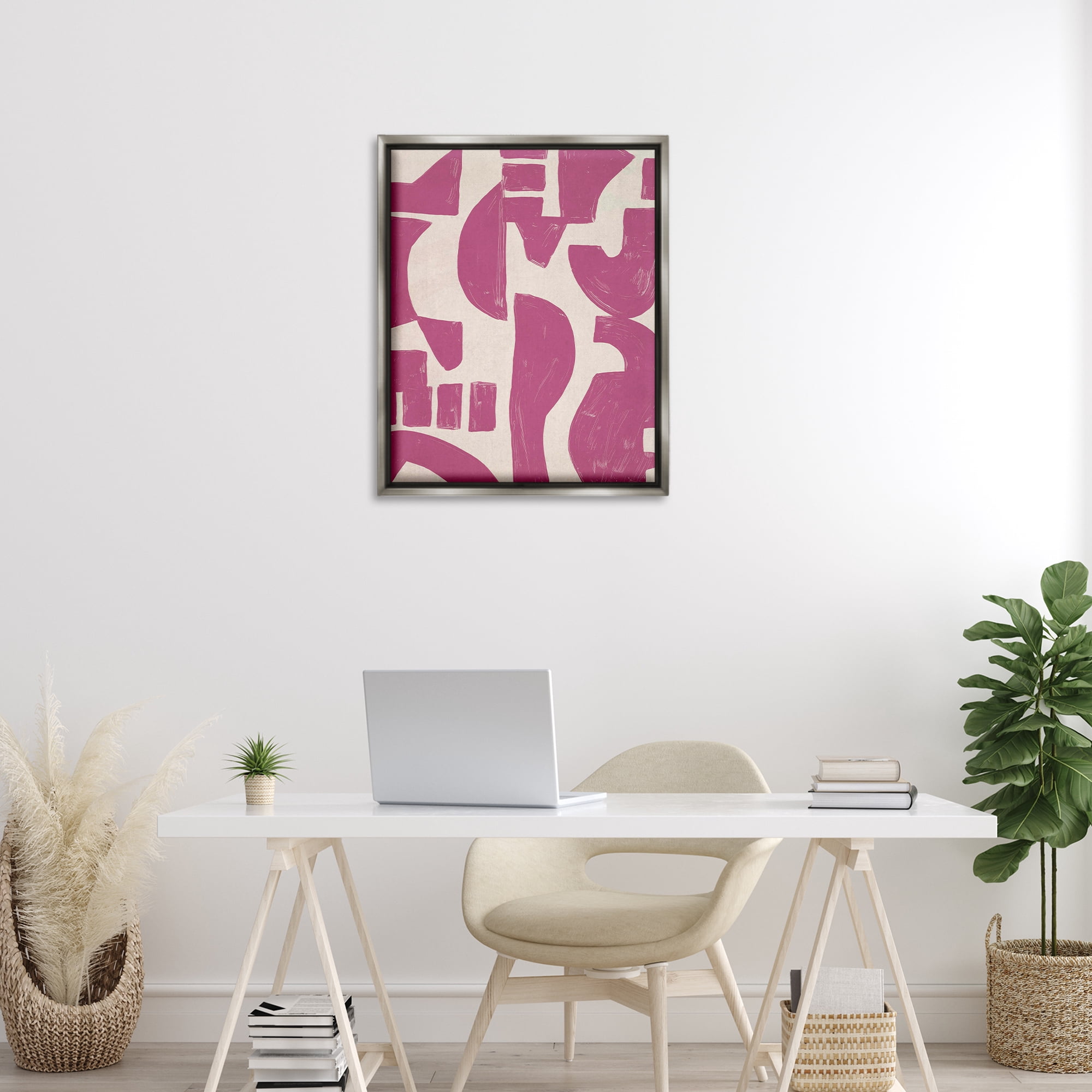 Stupell Industries Purple Asymmetrical Shapes Abstract Painting Gray Floater Framed Canvas Art Print Wall Art, 25 x 31
