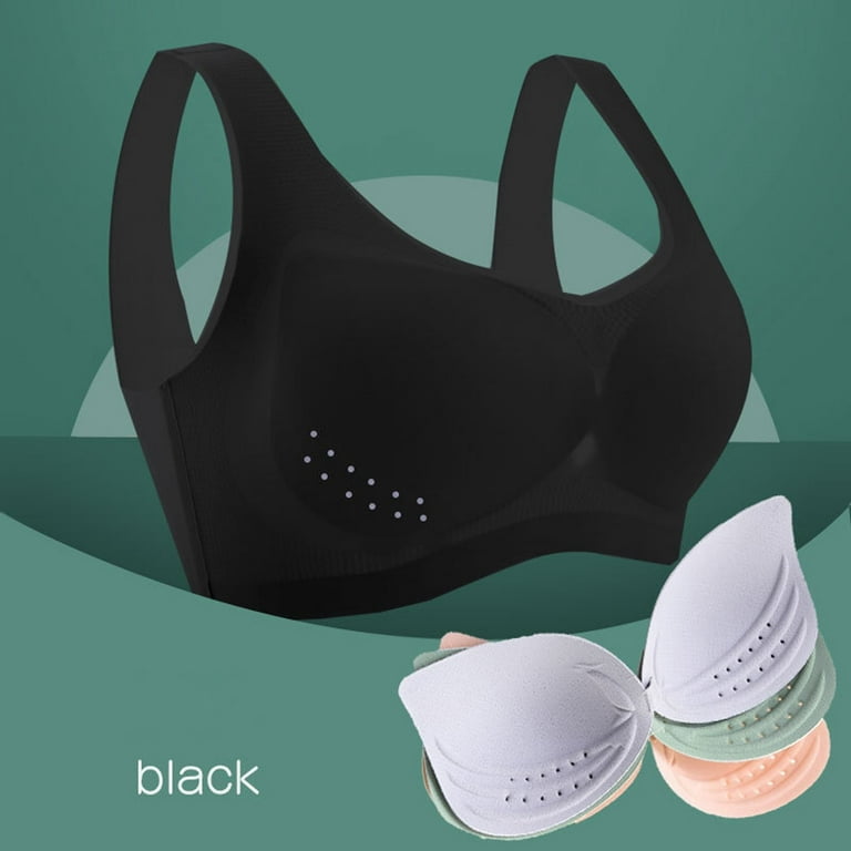 TQWQT Bras for Women No Underwire Push Up Plus Size Ice Silk Bra Seamless  with Removable Pads,Black XXXXXXXL