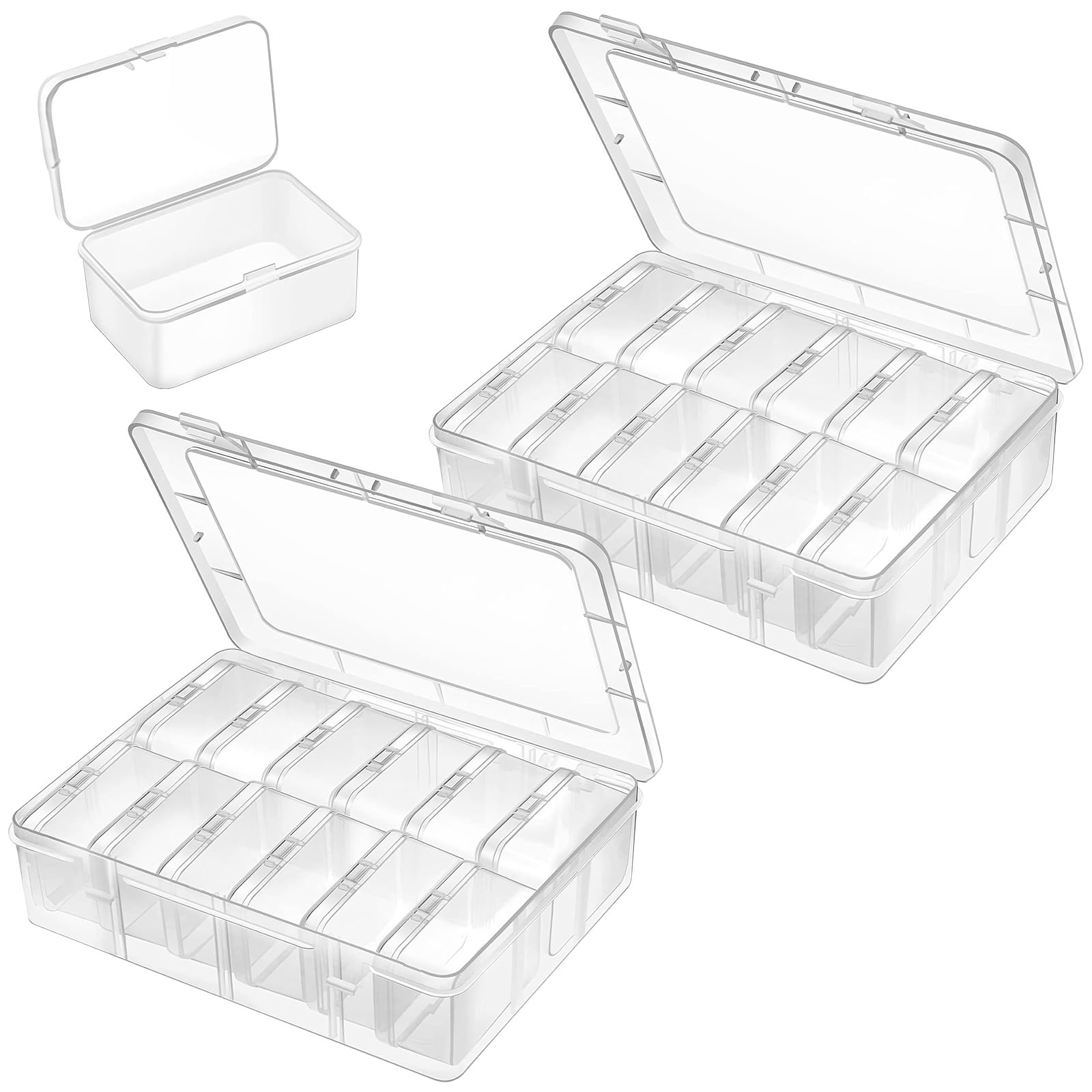 2 PCS Bead Organizer Box Set, 2 Clear Plastic Storage Cases with 24 Removable Small Boxes, DIY Craft Container for Jewelry Making Sewing Supplies, Small Parts Storage Box with Lid