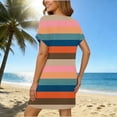 thumbnail image 4 of Ynynloco Womens Short Sleeve Dresses Casual V Neck Tribal Print Button Flowy Boho Mini Beach Short Dress, 4 of 5