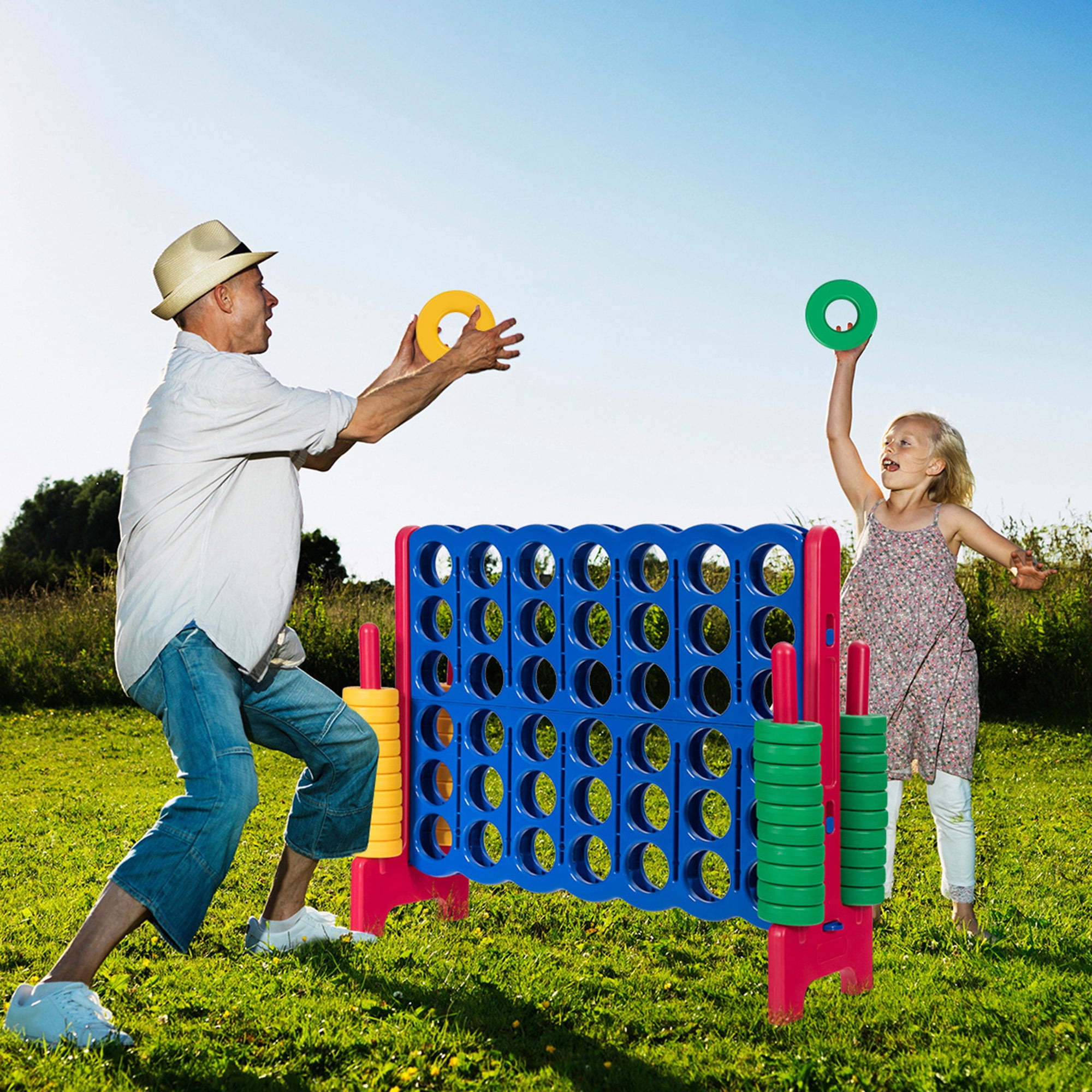Gymax Jumbo 4-to-Score Game Set 4 in A Row Kids Adults w/ 42 Jumbo Rings