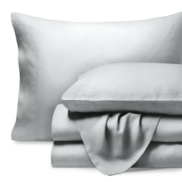 Bare Home Ensemble de Draps en Lin - Poche Profonde - Respirant - 3 Pcs - Lit Simple, Gris Glacier