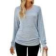 thumbnail image 3 of ZXSXSY Women V Neck Ruched Drawstring Long Seeve Solid Color Top, 3 of 7