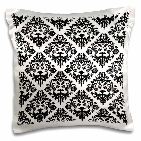 3dRose Black and White Damask 2, Pillow Case, 16 by 16-inch