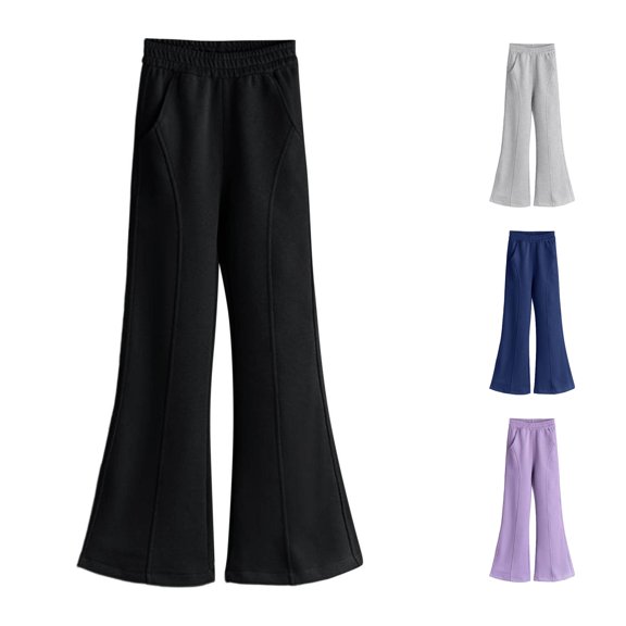 Little Girls Flared Pants Joggers Casual Trousers Elastic Waist Autumn Fashion Outfit Size 5-6T ,Black