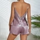 thumbnail image 3 of Conjunto de pijama sexy con cuello en V y encaje para mujer: conjunto de pantalones cortos de color liso, material de poliéster, tallas S-XXL, dos piezas (top y pantalones), 3 of 6