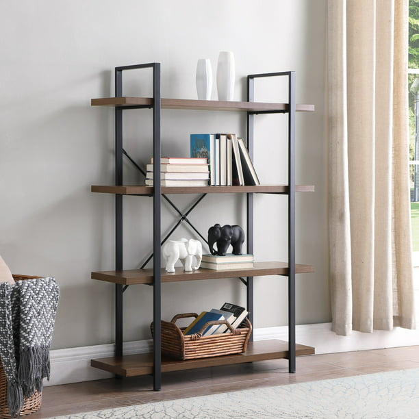Belleze Industrial Bookshelf Open Wide, Industrial Furniture Bookcase