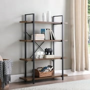 BELLEZE Industrial Bookshelf Open Wide Office Etagere Book Shelf Wood And Metal Bookcases