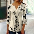 thumbnail image 2 of CYMMPU Spring Tops Button V Neck Flare Sleeve T-Shirts Fall Fashion Shirts 3/4 Sleeve Loose Fit Blouses for Women Dressy Casual Floral Pattern Pleated Dressy T-Shirts 10, 2 of 5