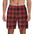 thumbnail image 2 of Picia Red Black Plaid pattern Mens Swim Trunks with Compression Liner Stretch Beach Shorts Quick Dry with Zipper Pockets No-Chafing Board Shorts-Small, 2 of 9