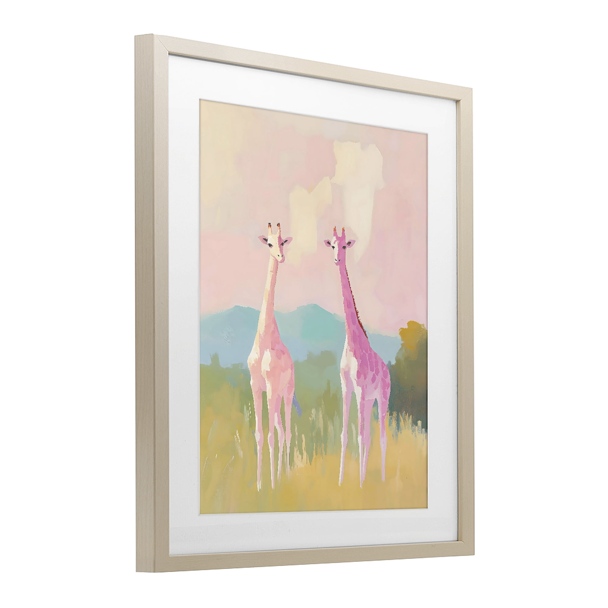 Stupell Industries Pink Giraffes on Savanna Birch Framed Print Under Glass, design by The Prints Vibe