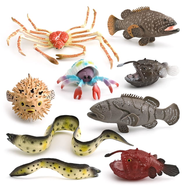 Juego de figuras de animales marinos realistas de 9 piezas de juguete de PVC para vida marina
