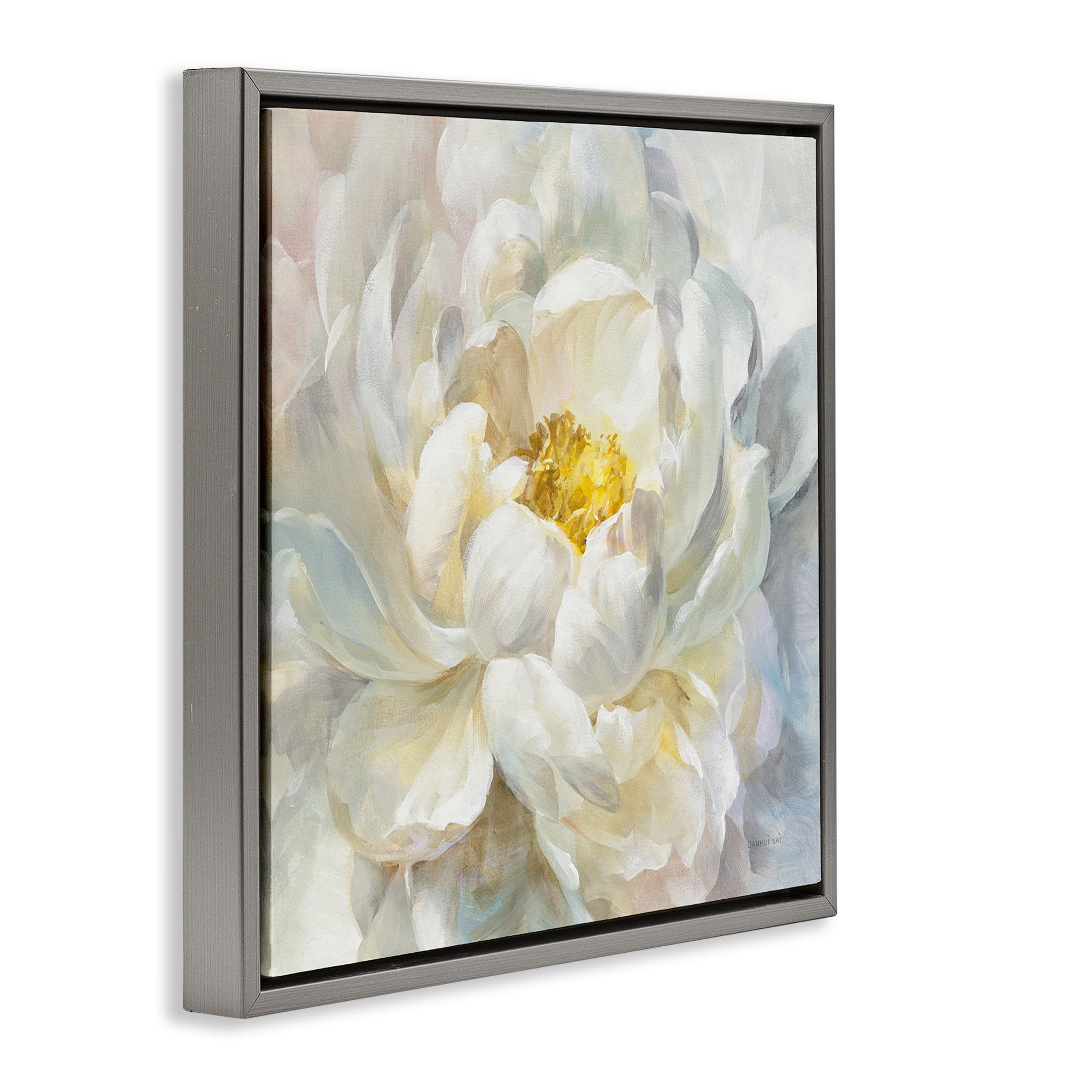 Stupell Industries Delicate Flower Petals Painting Botanical & Floral Painting Gray Floater Framed Canvas Art Print Wall Art, 25 x 25