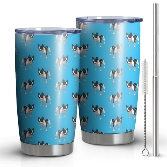 20oz Tumblers French Bulldog Stainless Steel Vacuum Insulated Double Wall Travel Tumbler Cups Mug with Lid and Straw,Cleaning Brush for Cold & Hot Drinks