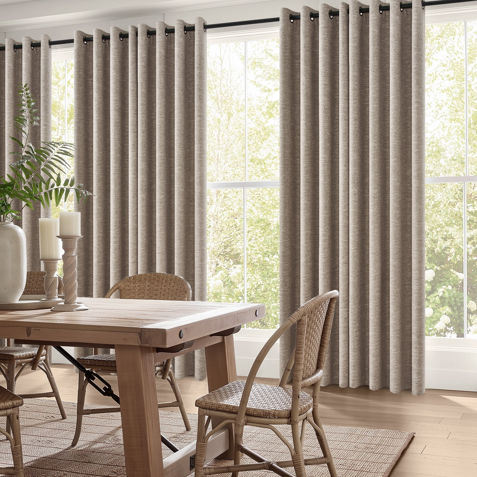 Top Finel Grommet Top Blackout Curtains, Dark Flax, 52" x 90", 2 Panels