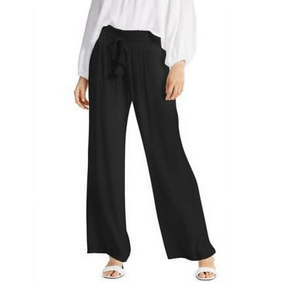 INC International Concepts Women's Textured Drawstring Waist Pants Black Size Large