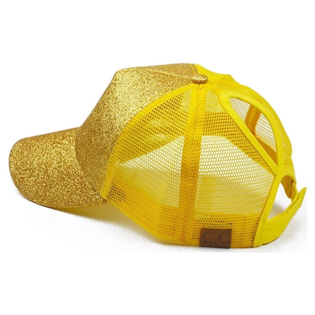 Gorra de béisbol Minnieouse de algodón para mujer ajustable con lentejuelas color amarillo