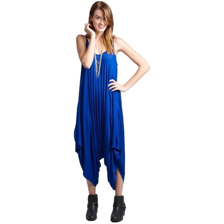 Fashion Latitude Women's Harem Baggy Loose Spaghetti Strap Boho Jumpsuit Overall Romper (Royal Blue, Small)
