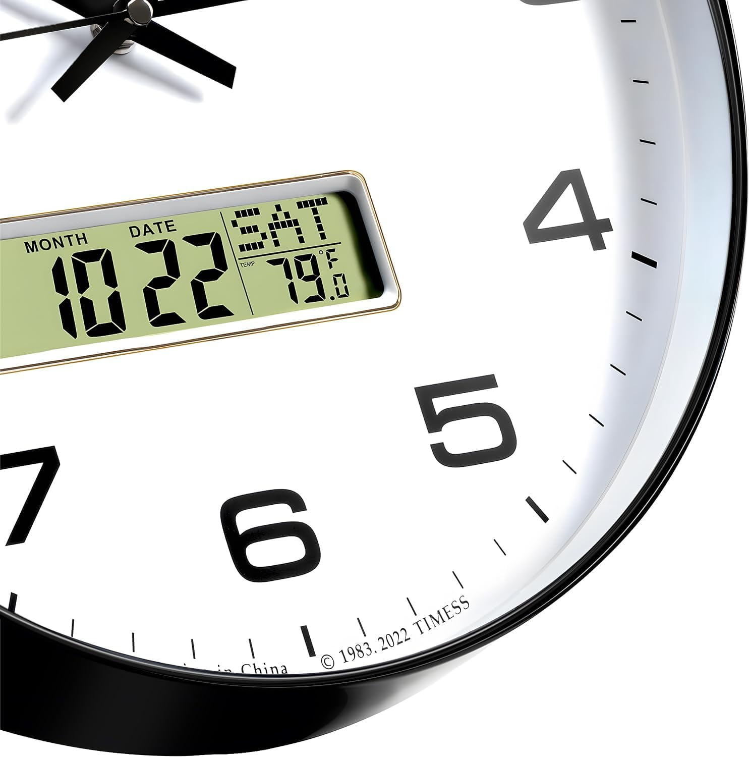 TIMESS 14" Analog Wall Clock with Date Display, Battery Operated Modern Clock for Living Room (Black)