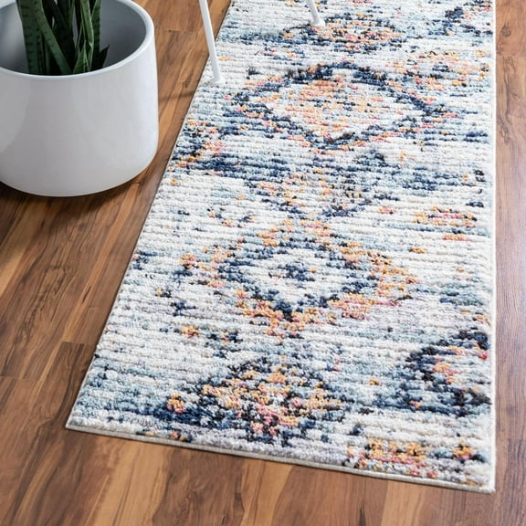 Unique Loom Morocco Collection Area Rug - Mediterranean (2' 7" x 10' Runner Ivory/Light Blue)