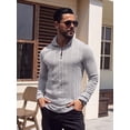 thumbnail image 4 of JWD Men Zip Mock Neck Ribbed Long Sleeve Shirts Stretch Fitted Knit Pullover Light Gray L, 4 of 7