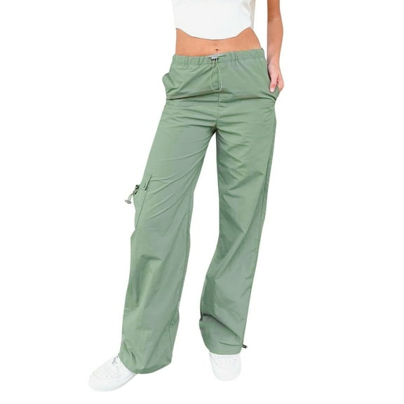 Prolriy Cargo Pants Women High Waist Baggy Cargo Jeans for Women Pocket Relaxed Fit Straight Wide Leg Fashion Jeans Baggy Pants for Women, Womens Pants Army Green L