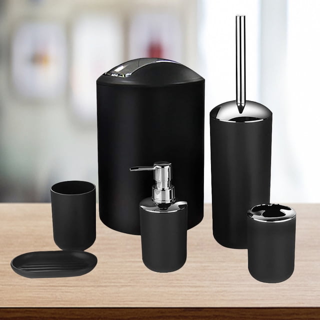 Juego de accesorios de baño de 6 uds, bote de basura, jabonera, regalo de lujo (negro)