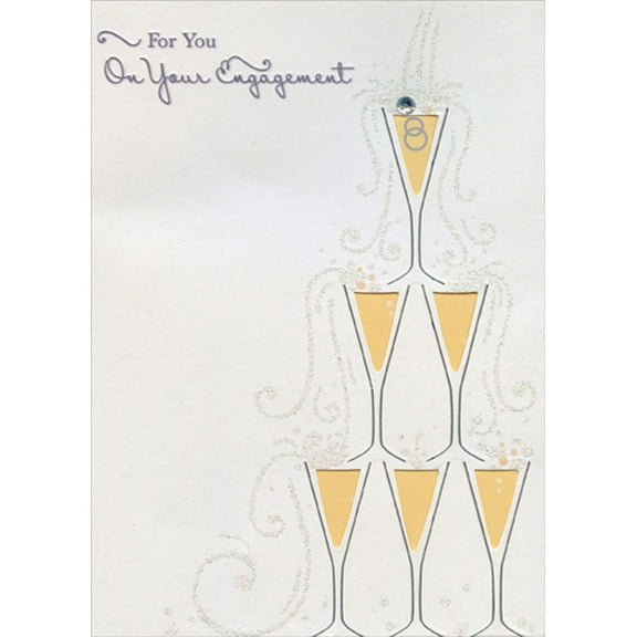 Designer Greetings Fountain of Champagne Glasses with Gem Hand Decorated Designer Boutique Keepsake Wedding Engagement Congratulations Card