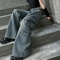 thumbnail image 5 of YunPes Girls Cargo Baggy Jeans Y2K Streetwear Oversized Distressed Denim Pants Multiple Pockets Cargos Flare Jeans Fashion Trousers, 5 of 8