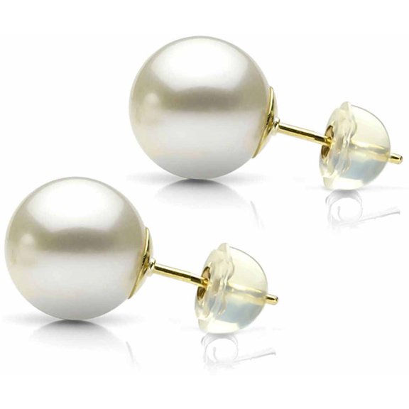 ADDURN 9-10mm White Perfect Round High-Luster Freshwater Pearl 14kt Yellow Gold Stud Earrings
