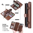thumbnail image 3 of Decase for Google Pixel 7 Pro 6.7" Case, Multi-Function Zipper Leather Magnetic Pocket Wallet Case with Card Slot Holder, Detachable Flip Protective Cover with Crossbody Shoulder Strap, Brown, 3 of 8