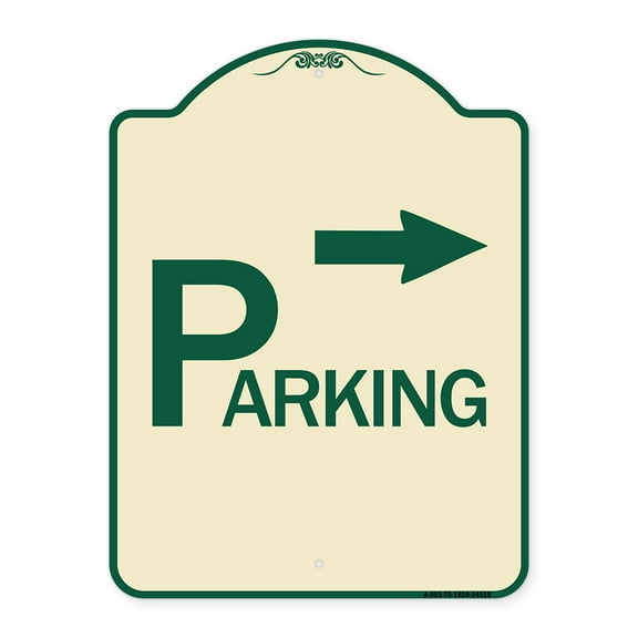 SignMission Designer Series Sign - Parking with Arrow Pointing Right | Tan & Green 18" x 24" Heavy-Gauge Aluminum Architectural Sign | Protect Your Business & Municipality | Made in the