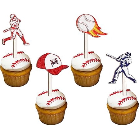 16PCS Baseball Cupcake Toppers Wooden Baseball Cake Toppers for Baseball Party Decorations Birthday Baby Shower Sports Party Supplies