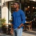 thumbnail image 5 of Dwelliawo Mens Long Sleeve Tee Shirts Casual V Neck Muscle Basic T-Shirt Moisture Wicking Soft Tops Blue 3XL, 5 of 7