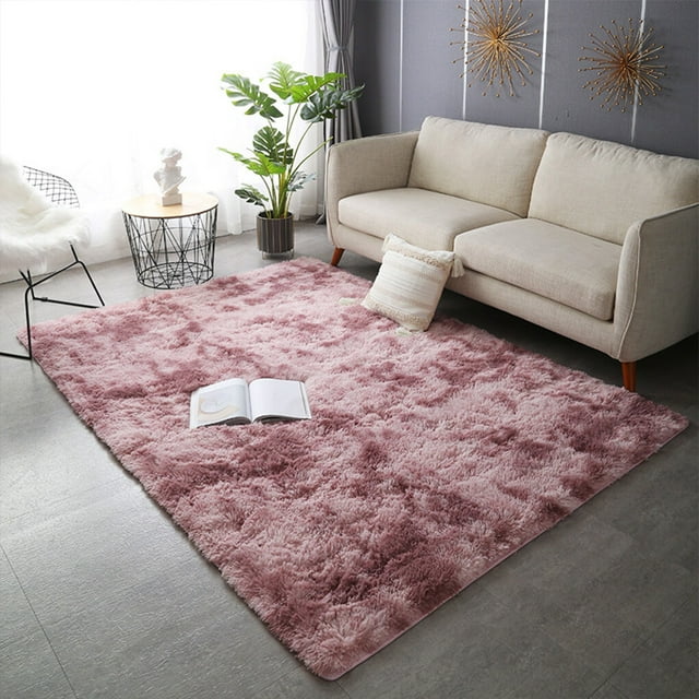 Bewildely Alfombra nórdica INS alfombra moderna Tie-Dye suave y acogedora alfombra de derotación de felpa agradable para la piel Footcloth Suministros térmicos Rojo